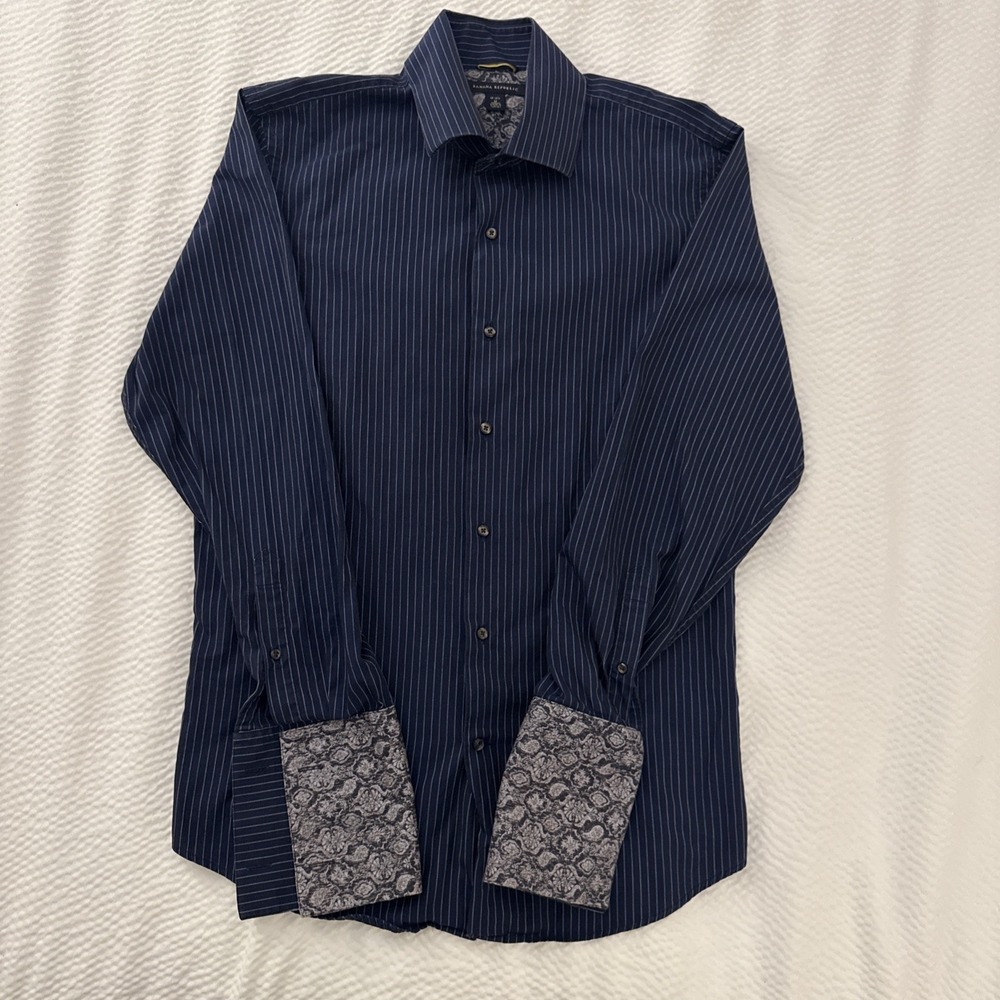 Banana Republic Mens Medium 15-15 1/2 Blue Striped Button Up Dress Shirt